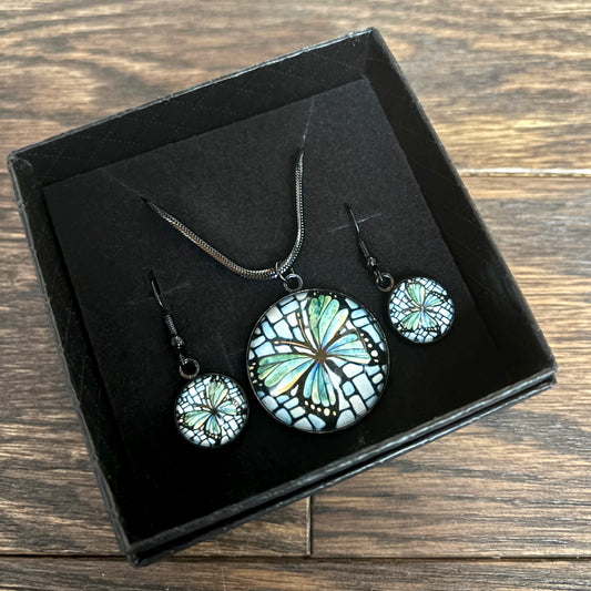 Butterfly Black Circle Jewellery Set