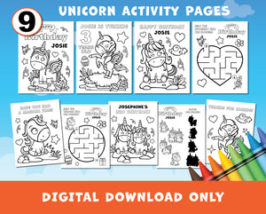 Unicorn Custom Birthday Activity Pages