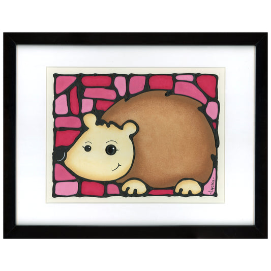 Hedgehog Original Painting 15" x 12" Framed