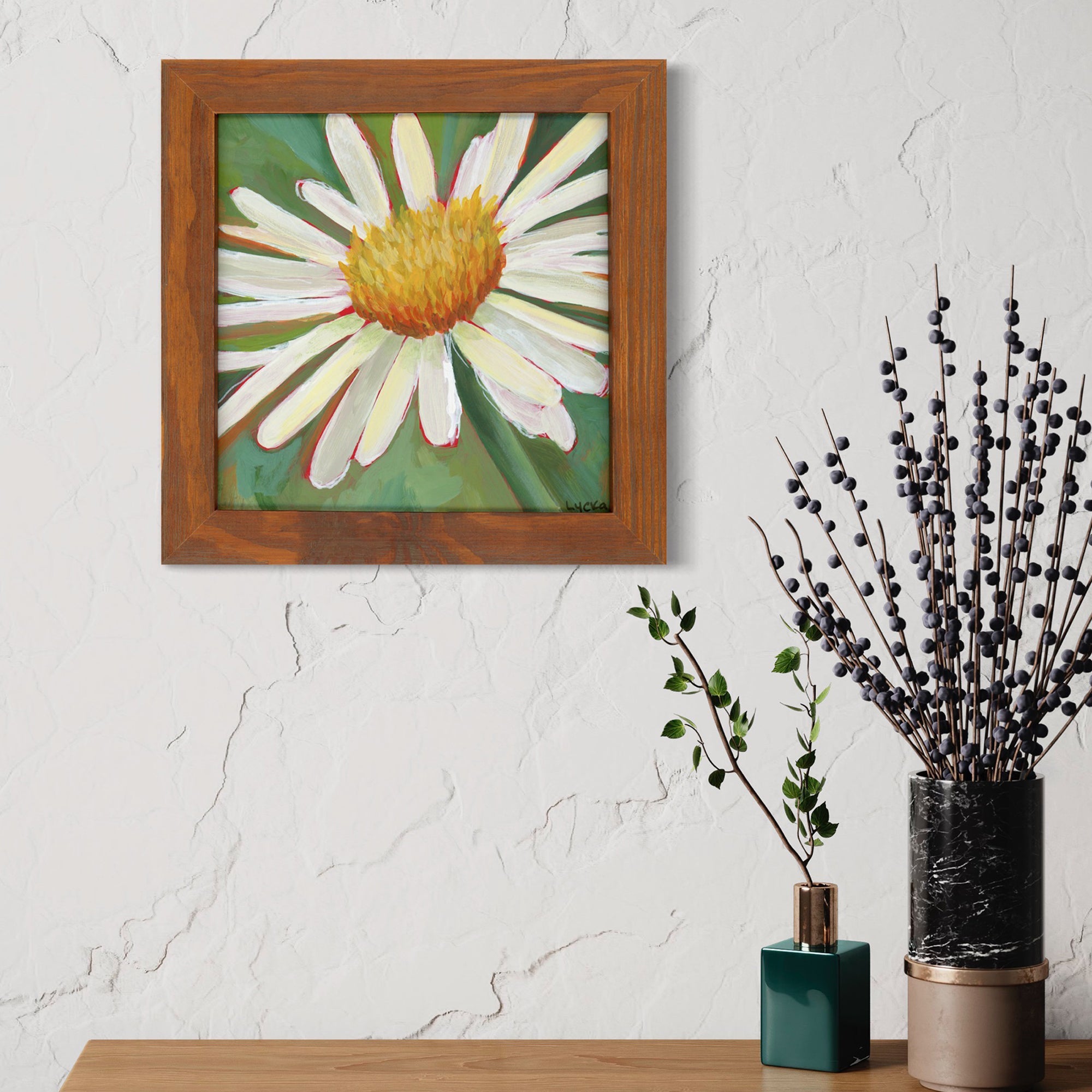 Daisy Flower Original Painting Framed 10 x 10 inch