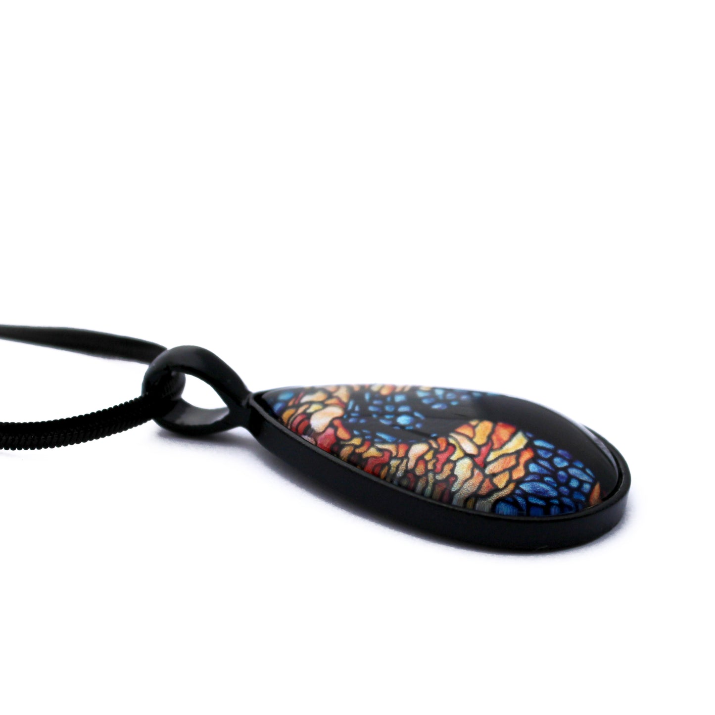 Autumn Tree Black Teardrop Necklace