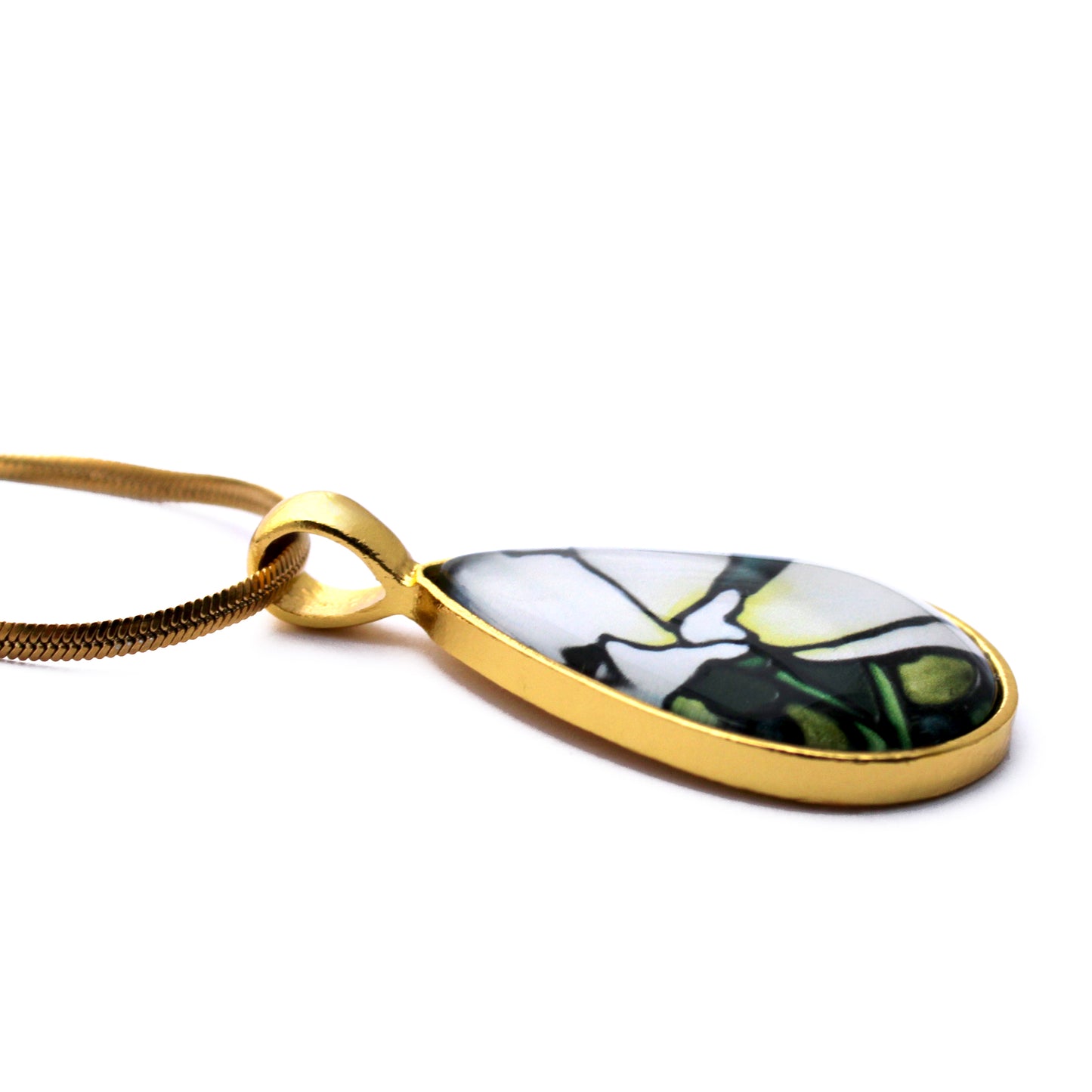 White Iris Gold Teardrop Necklace