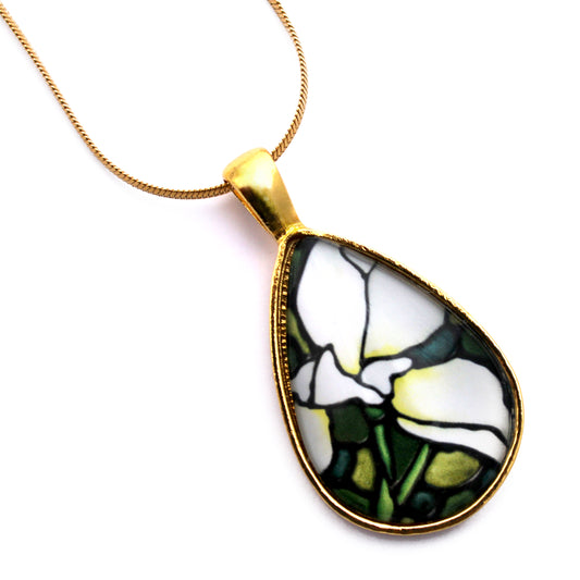 White Iris Gold Teardrop Necklace