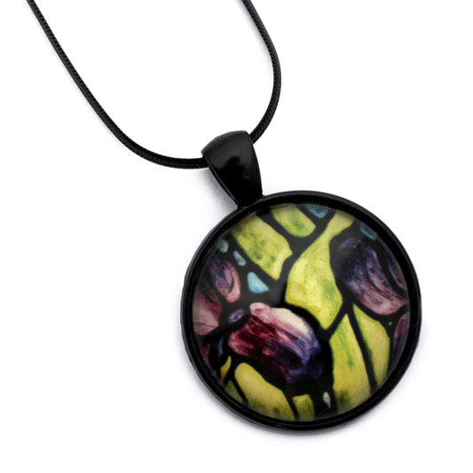 Purple Iris Black Circle Necklace