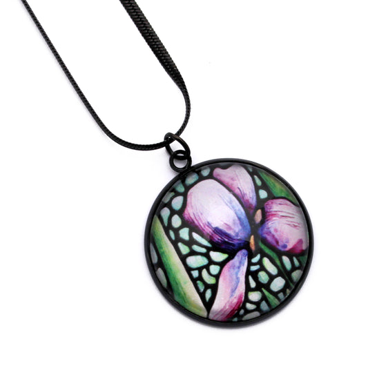 Light Purple Iris Black Circle Necklace