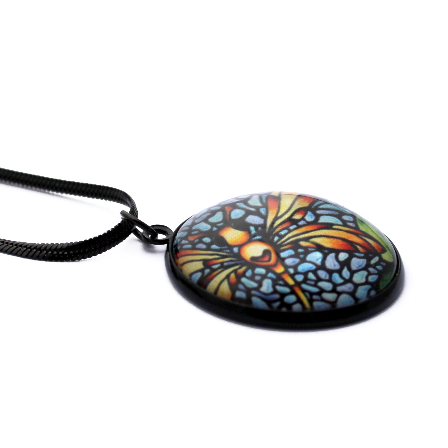 Orange Dragonfly Black Circle Necklace