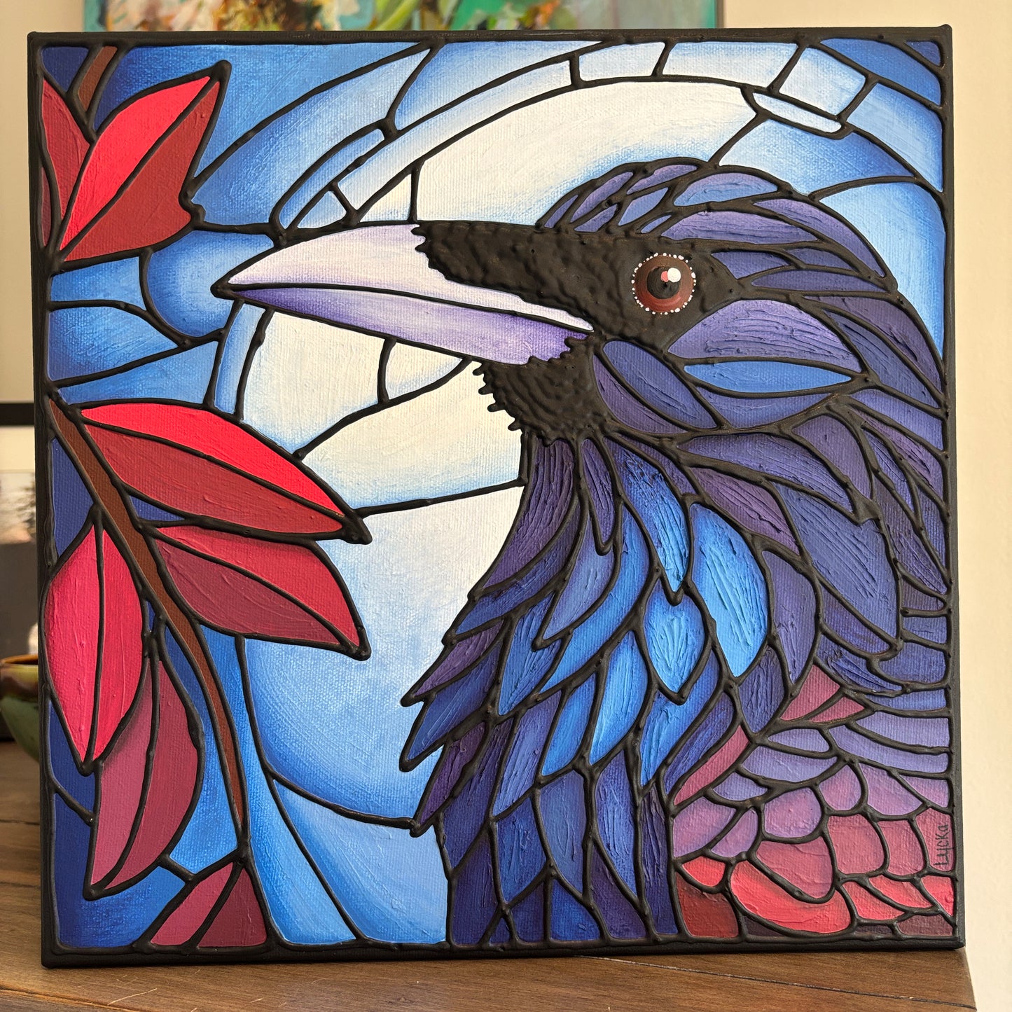 Moonlight Raven Original Painting 12 x 12 inch