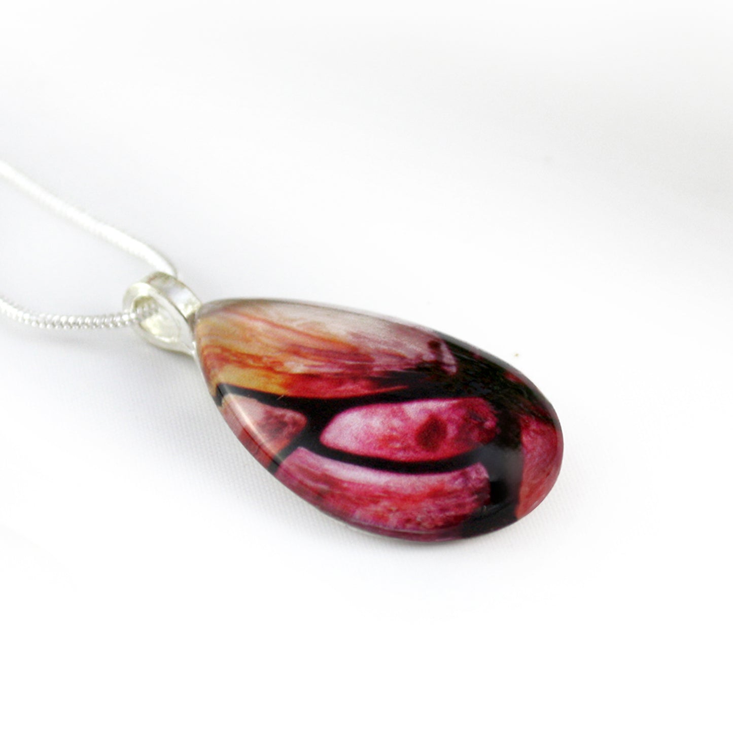 Abstract Pink Flower Teardrop Necklace