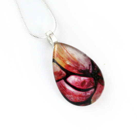 Abstract Pink Flower Teardrop Necklace