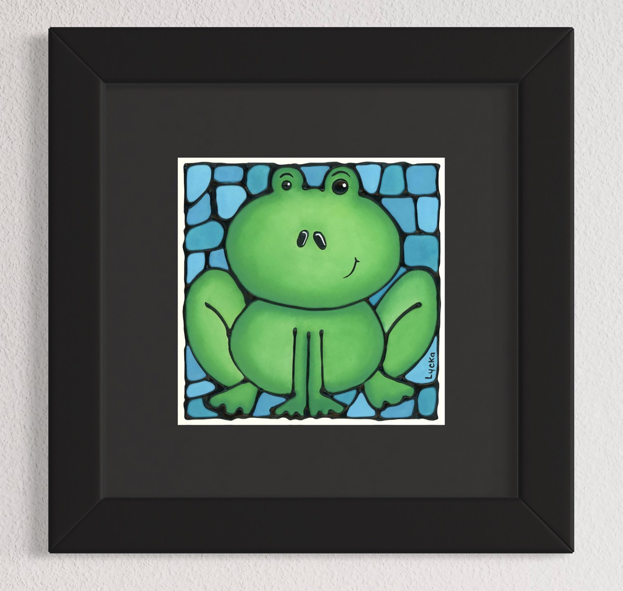 Frog Original Painting 14" x 14" Framed