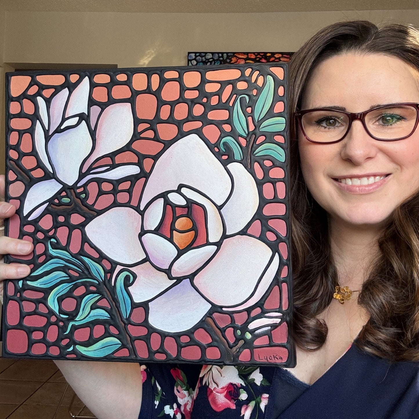 White Magnolia Flower Original Painting 12 x 12 inch
