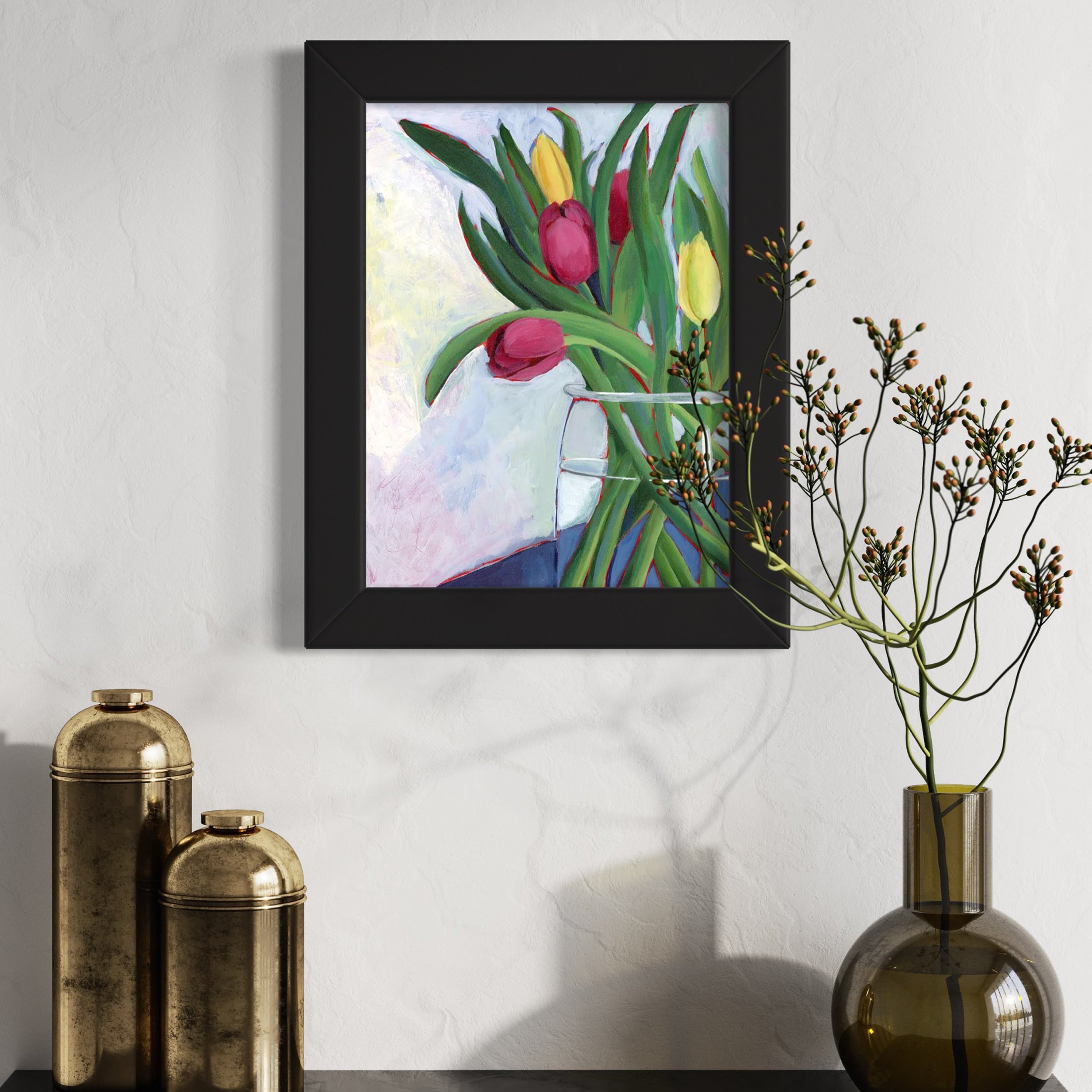 Tulips Original Painting 14" x 18" Framed