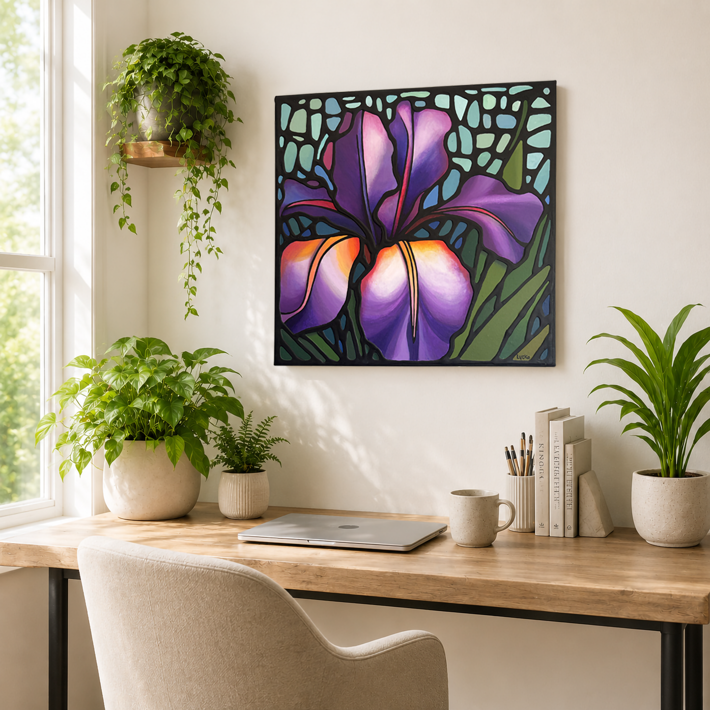 Purple Iris Flower Original Painting 12 x 12 inch