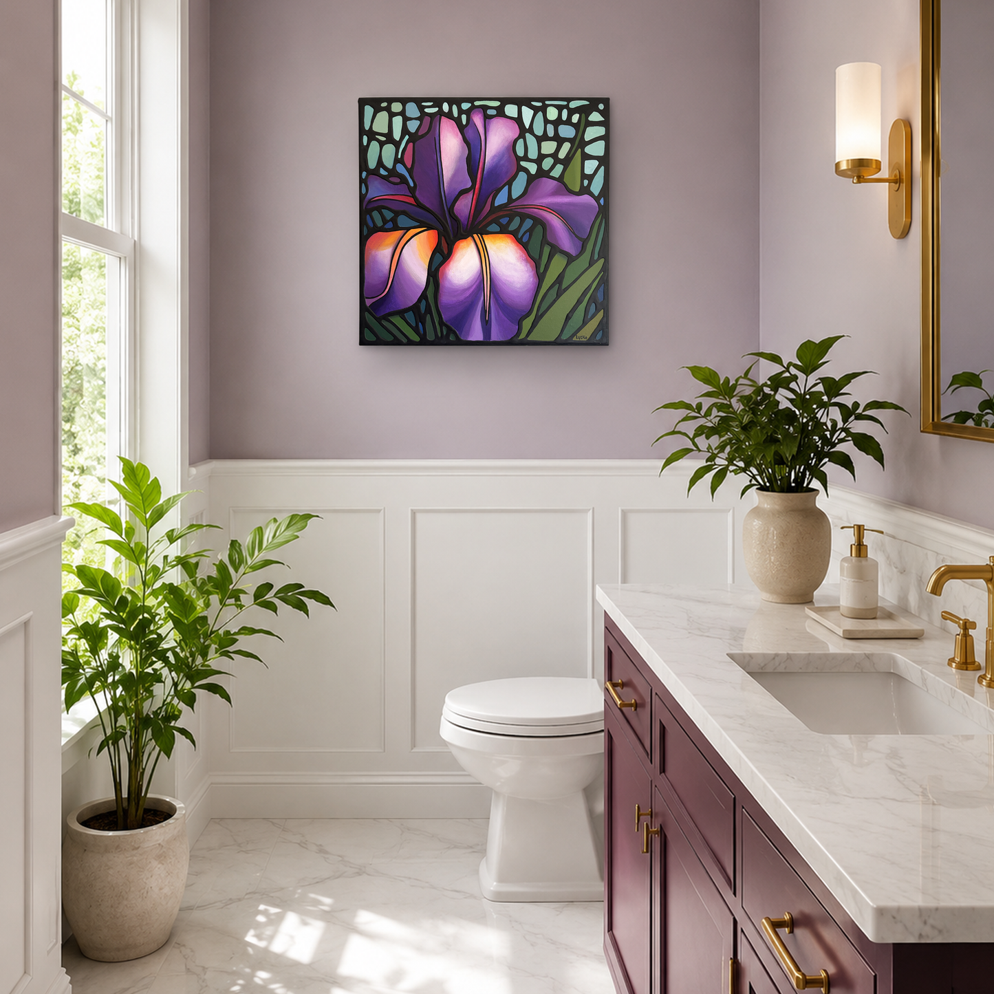 Purple Iris Flower Original Painting 12 x 12 inch