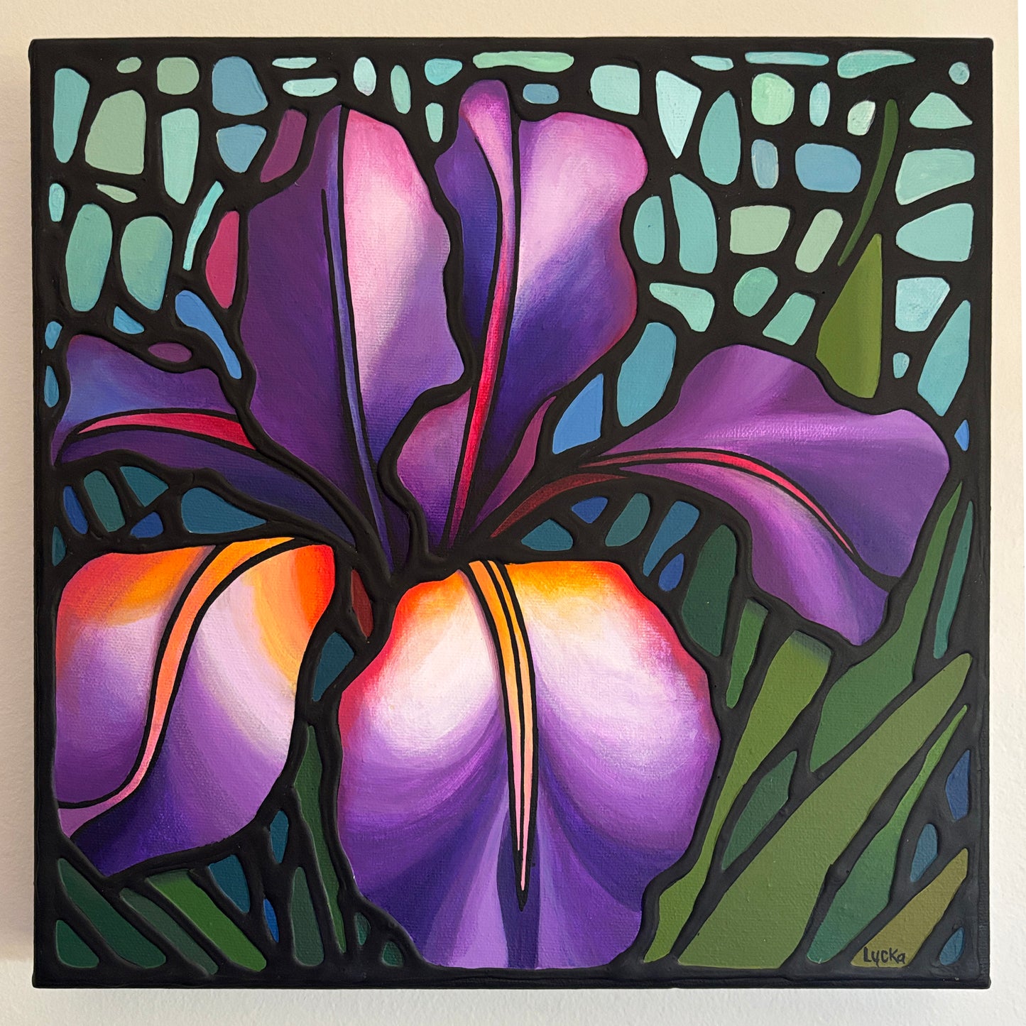 Purple Iris Flower Original Painting 12 x 12 inch