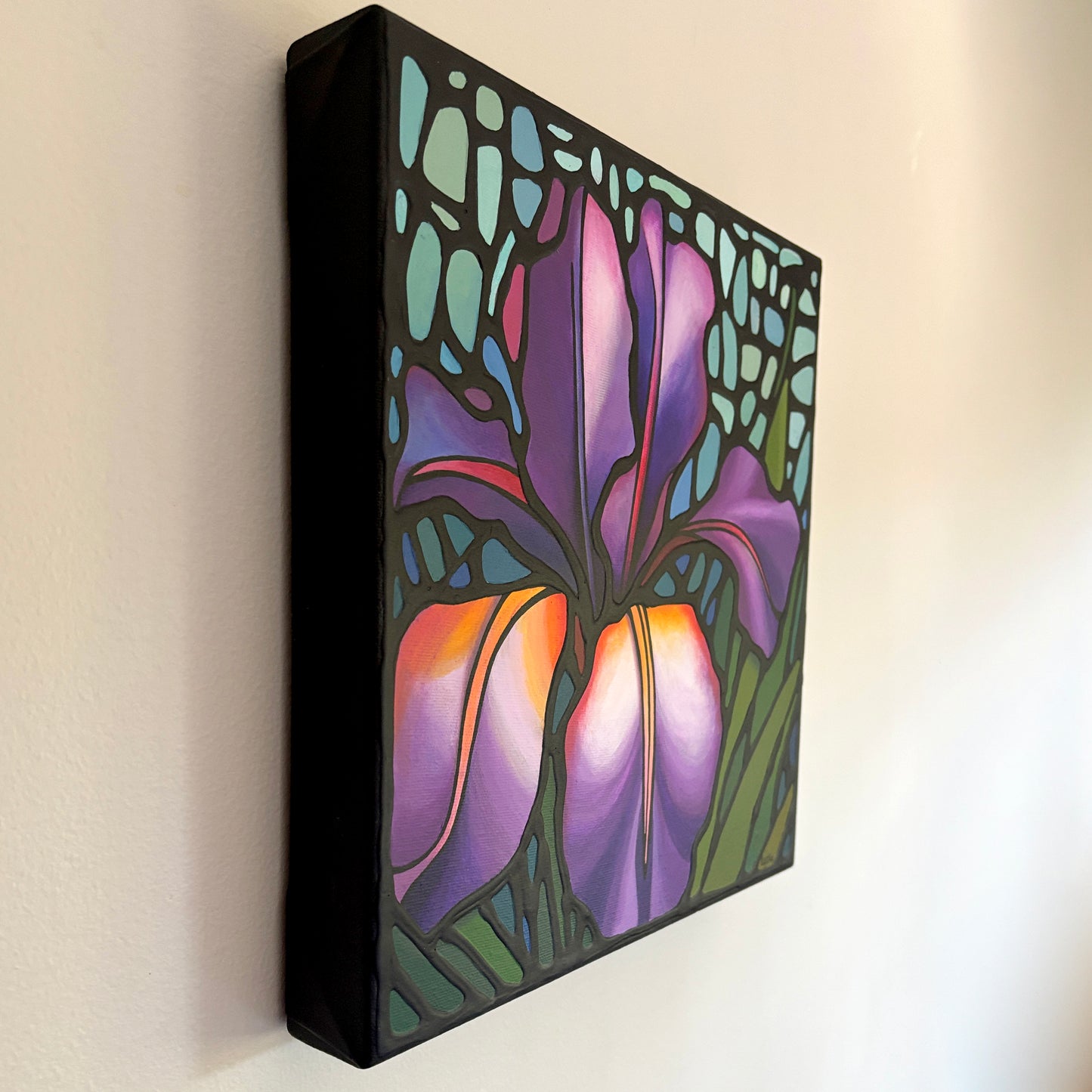 Purple Iris Flower Original Painting 12 x 12 inch