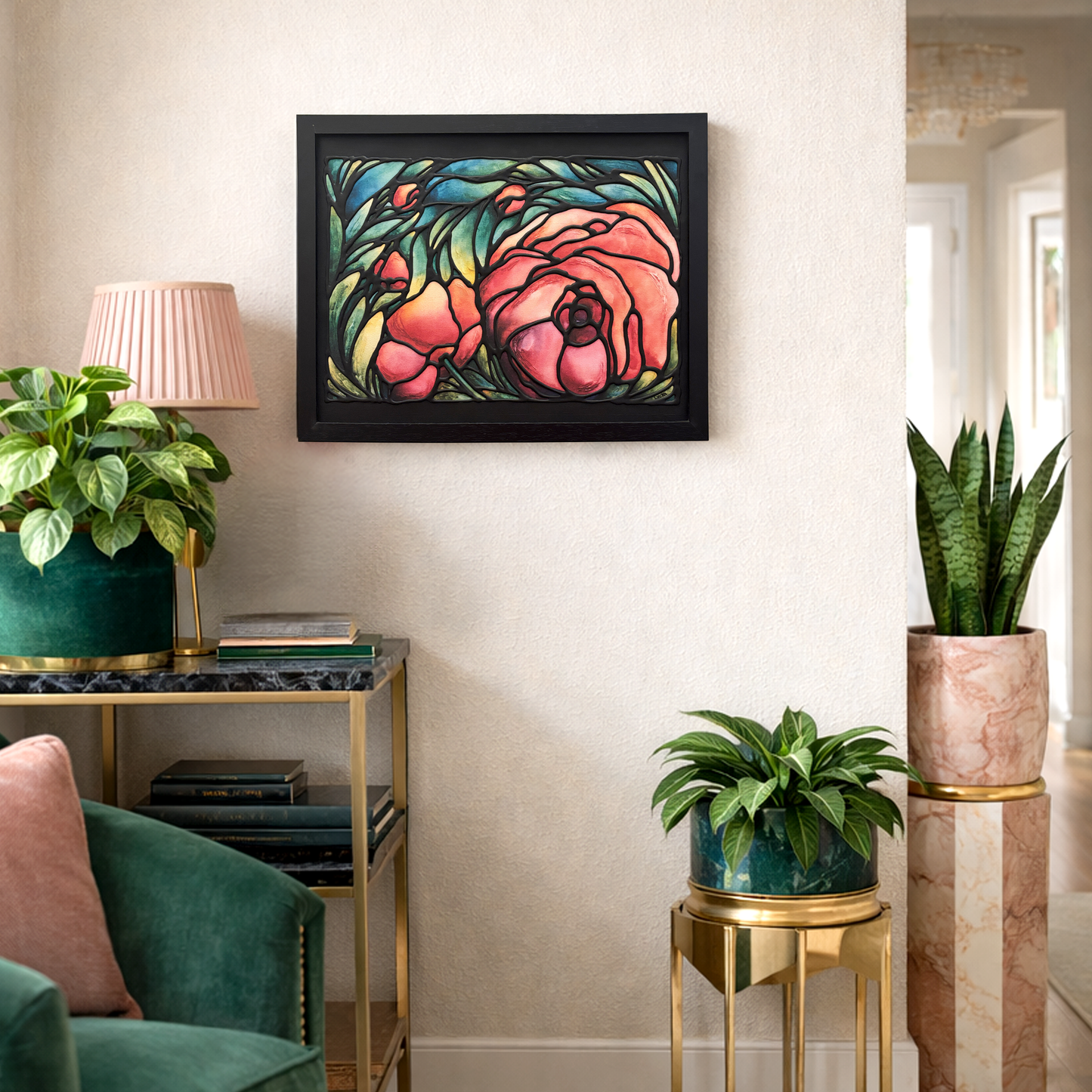 Roses Original Painting Framed 17 x 13 inch