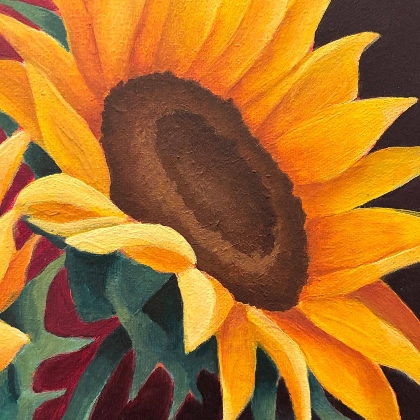 3 Sunflowers Flowers Original Painting 12 x 12 inch