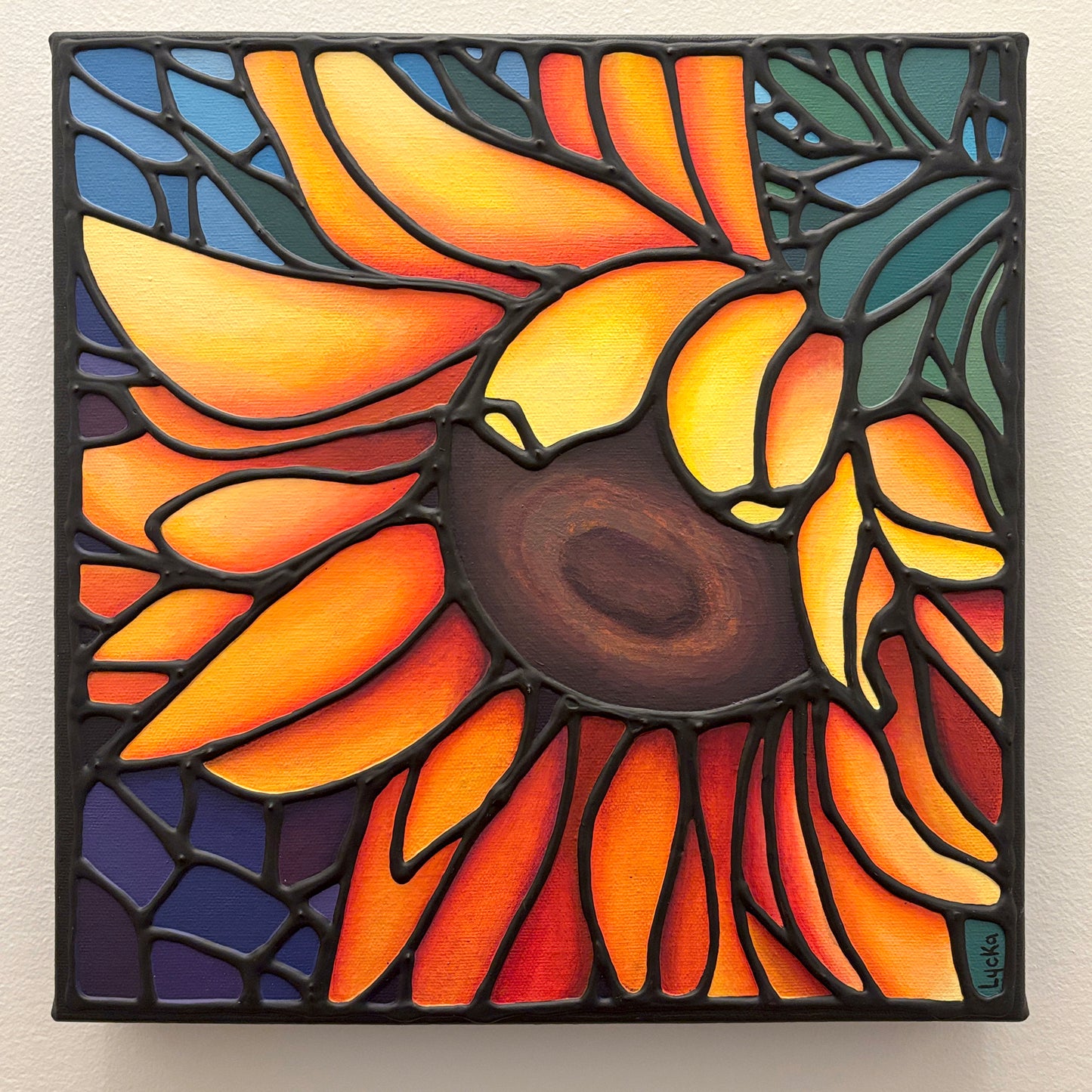 Yellow Sunflower Original Painting 12 x 12 inch