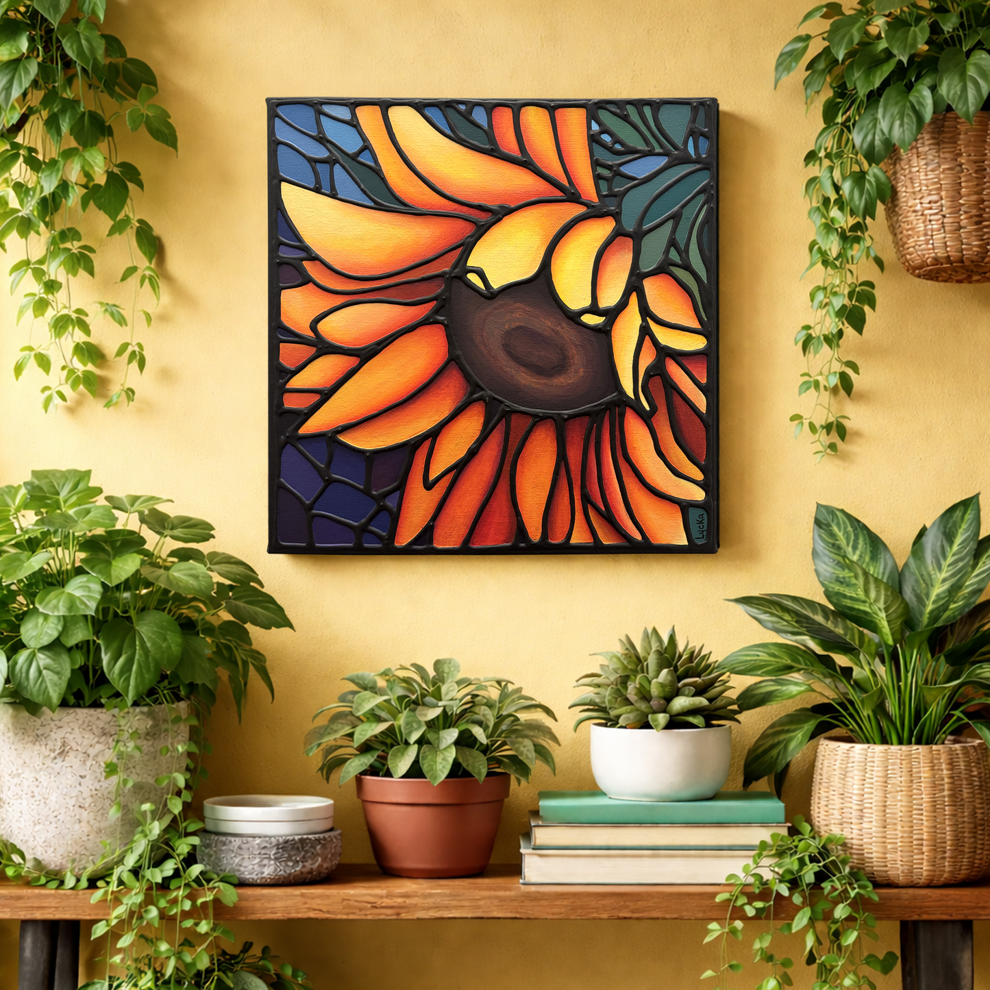 Yellow Sunflower Original Painting 12 x 12 inch