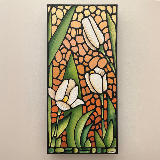 White Tulips Original Painting 12 x 24 inch