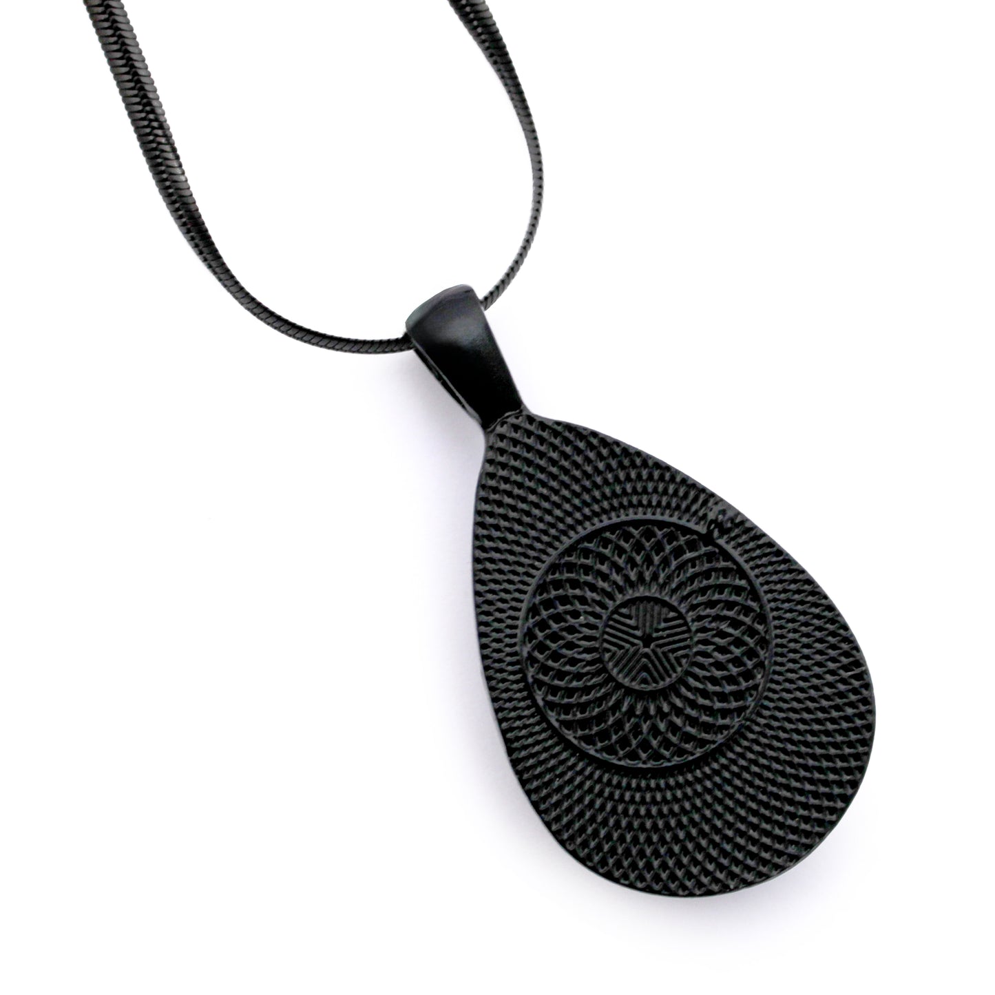 Pink Rose Black Glass Teardrop Necklace