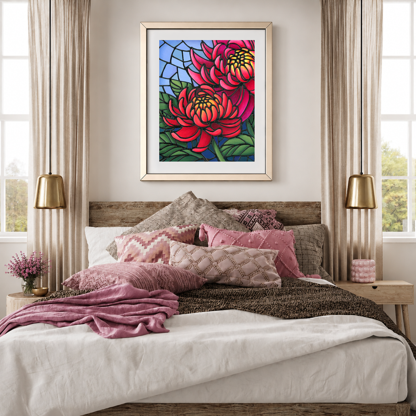 2 Pink Chrysanthemums Art Print