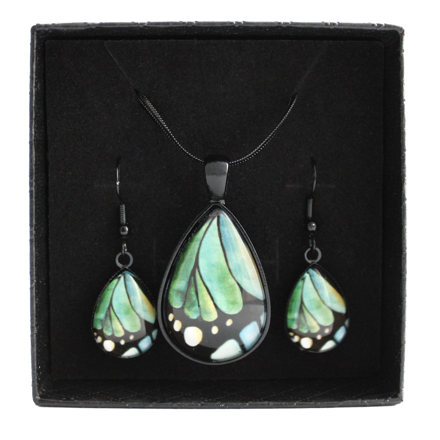 Butterfly Wing Black Teardrop Jewellery Set