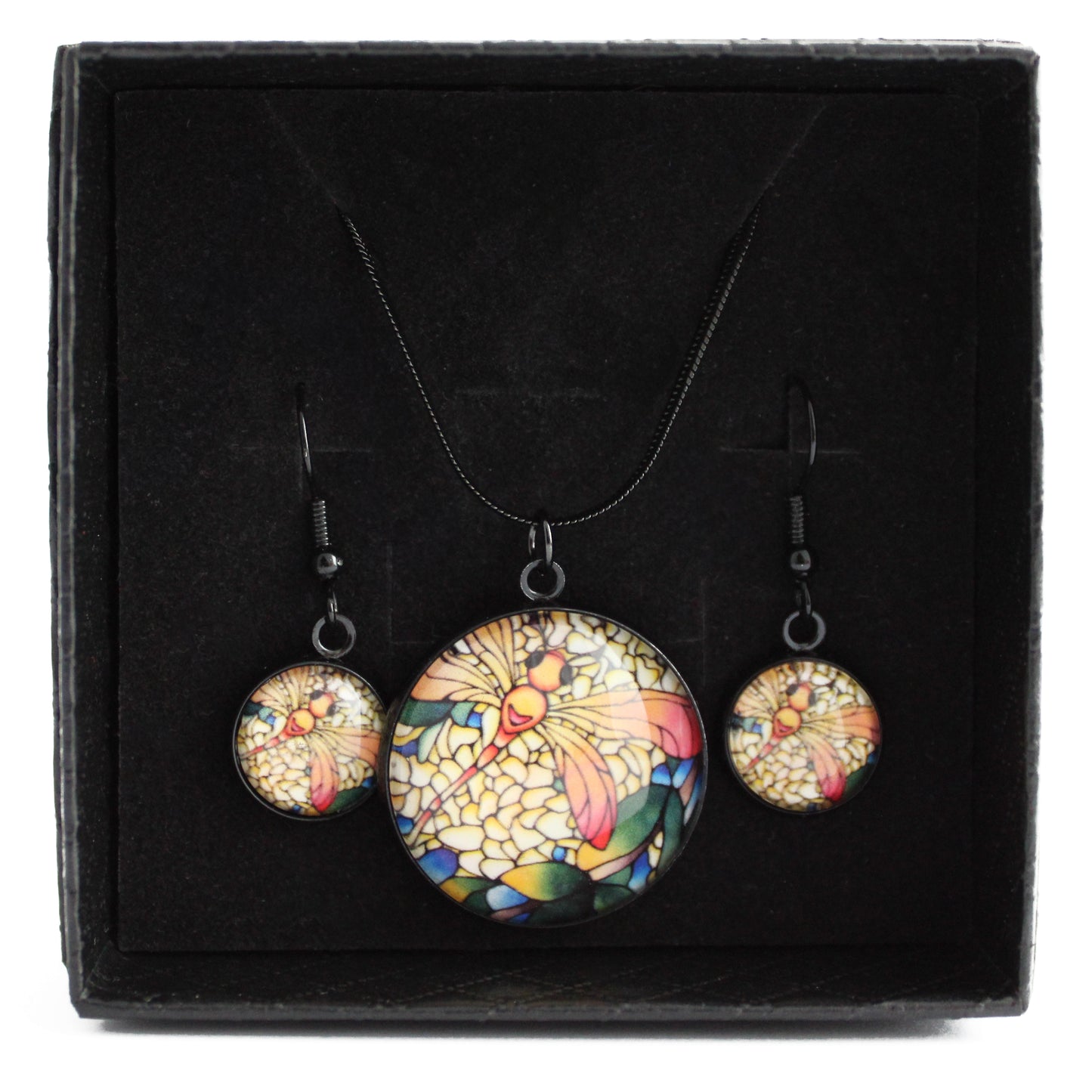 Dragonfly Circle Black Jewellery Set