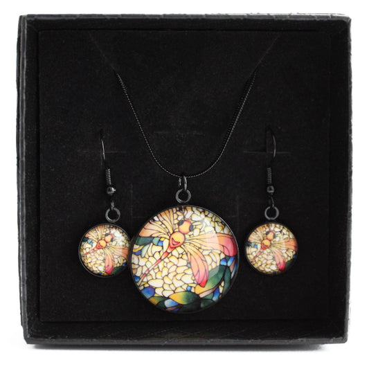 Dragonfly Circle Black Jewellery Set
