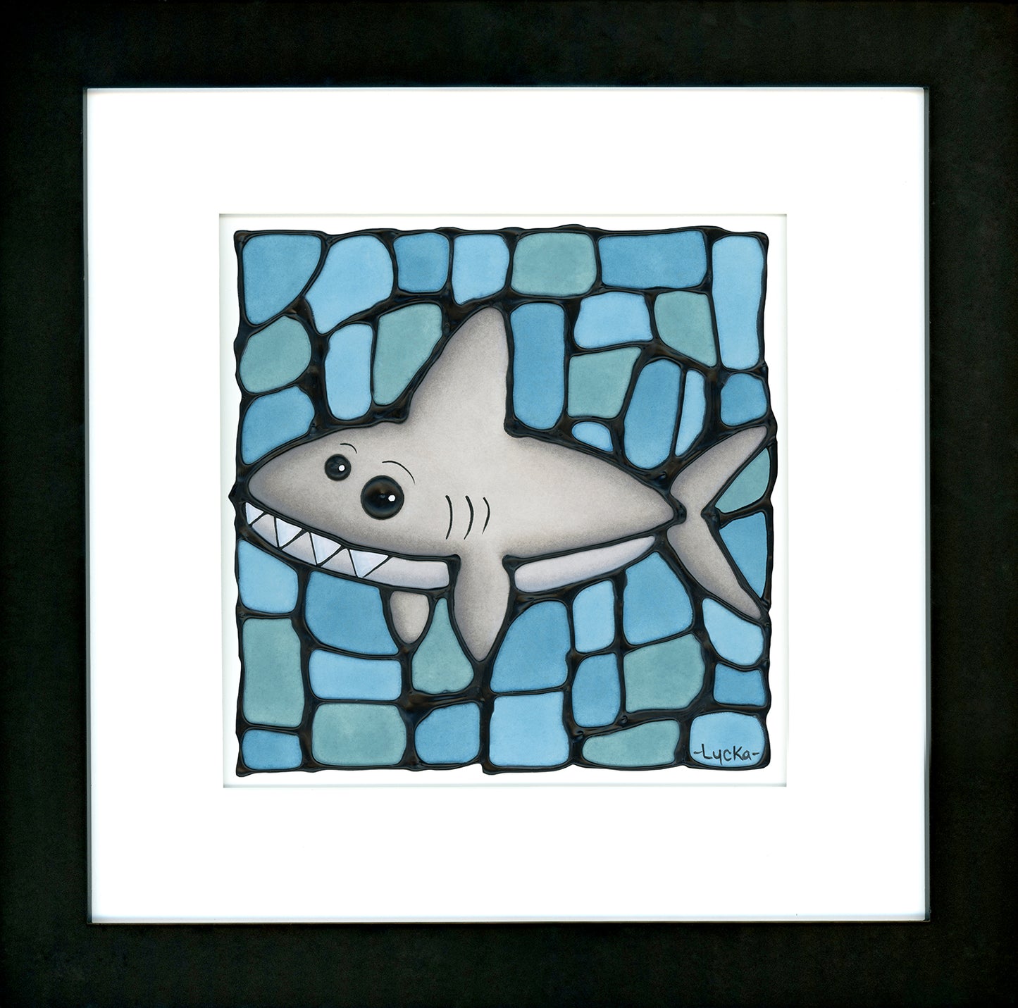 Shark Original Painting 14" x 14" Framed