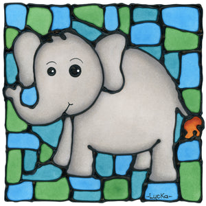 Elephant Original Painting 12" x 15" Framed
