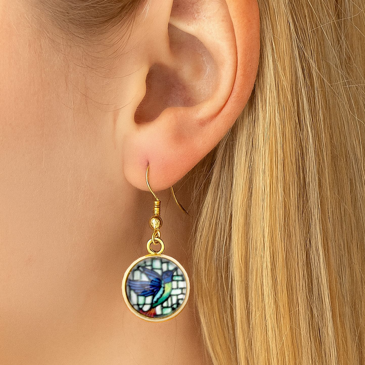 Hummingbird Gold Circle Earrings
