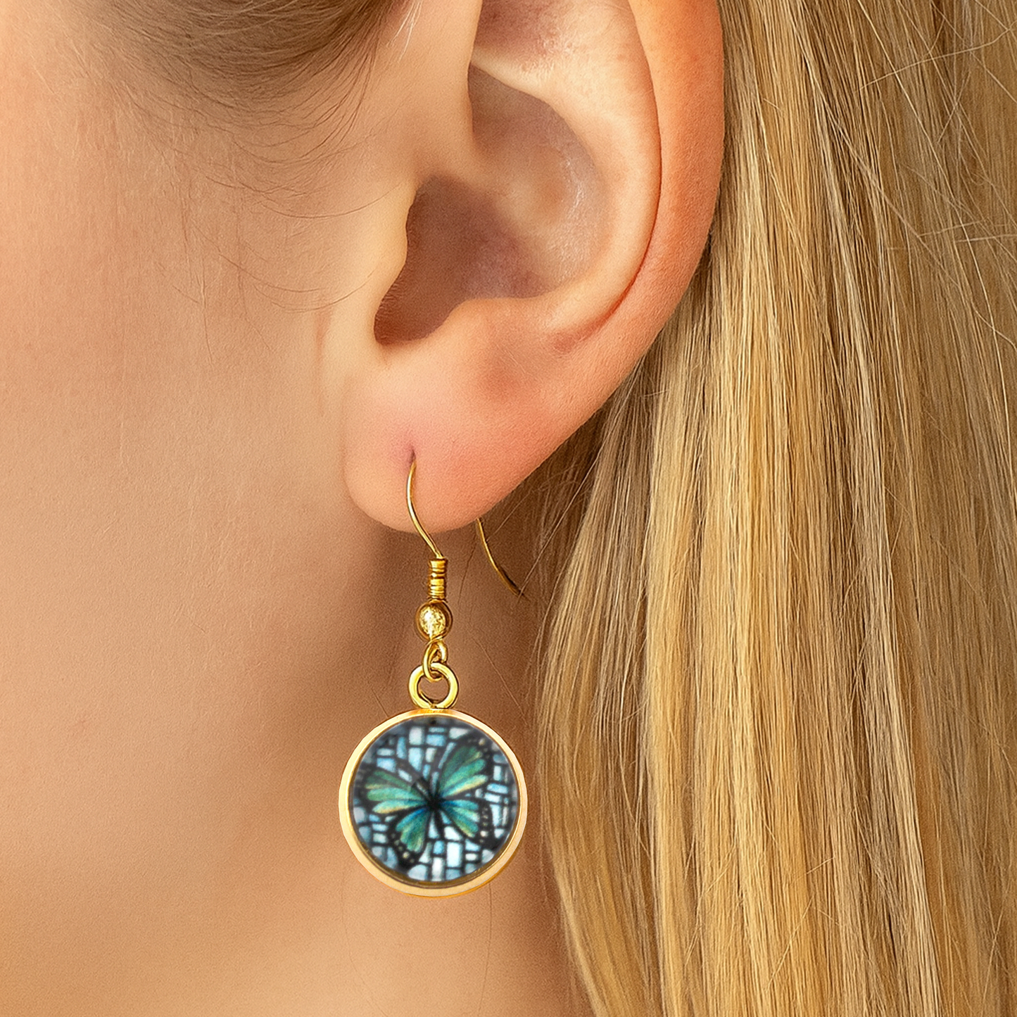 Butterfly Gold Circle Earrings