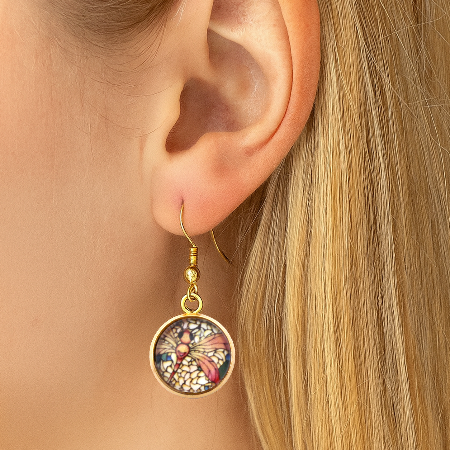 Dragonfly Gold CIrcle Earrings