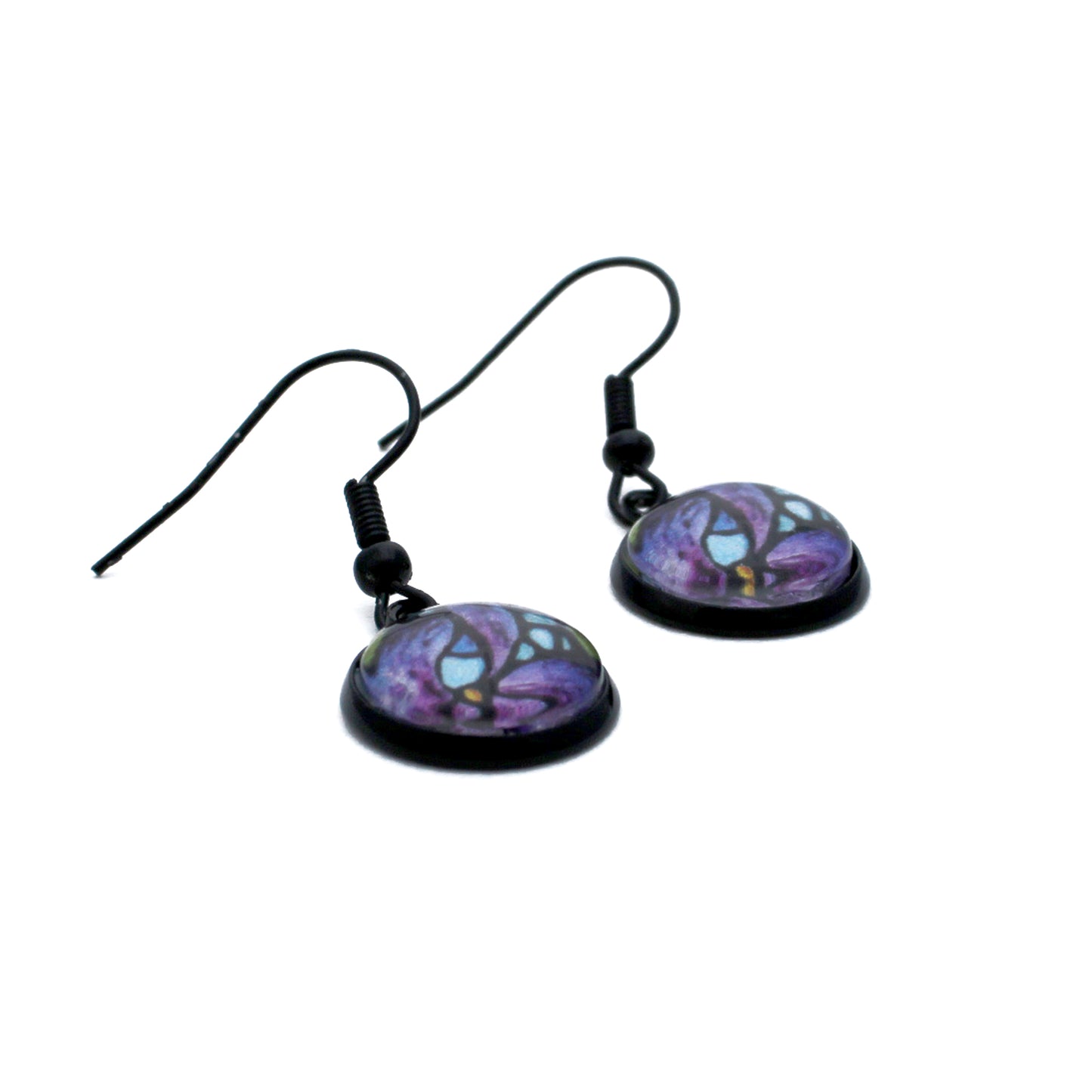 Purple Iris Circle Dangle Earrings