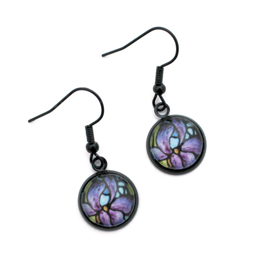 Purple Iris Circle Dangle Earrings