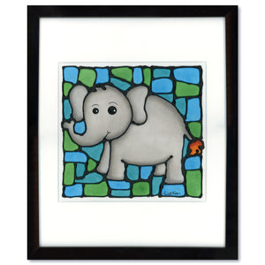 Elephant Original Painting 12" x 15" Framed