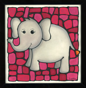 Elephant Original Painting 13" x 13" Framed