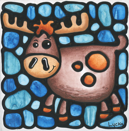 Forest Prince Moose Original Painting 8" x 8"