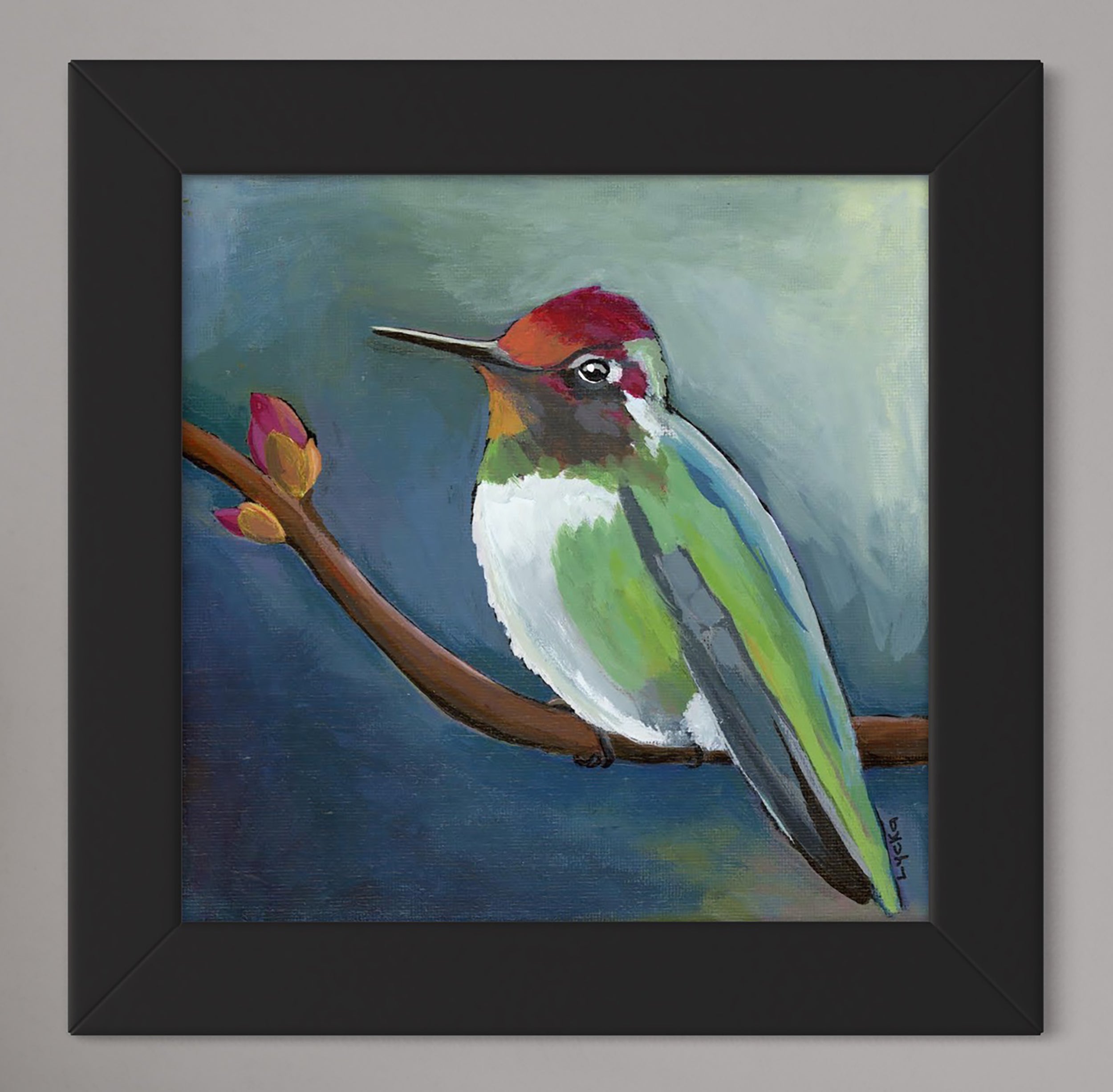 Hummingbird Original Painting Framed 10 x 10 inch