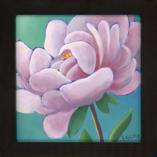 Pink Peony Original Painting 6 x 6 inch