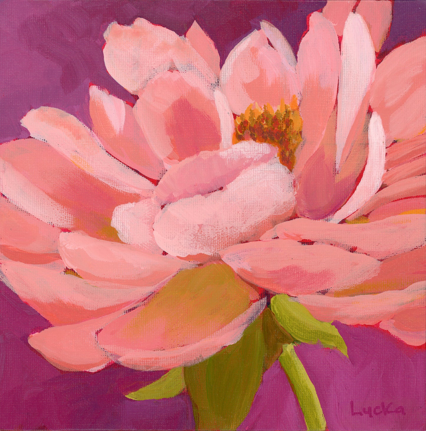 'Dreamy Peony' Original Painting Framed 10" x 10"