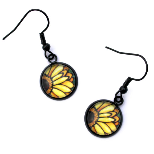 Yellow Daisy Circle Earrings