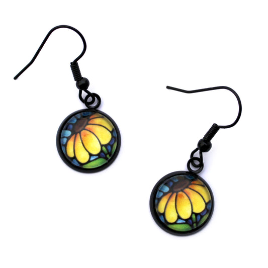 Sunflower Black Circle Earrings