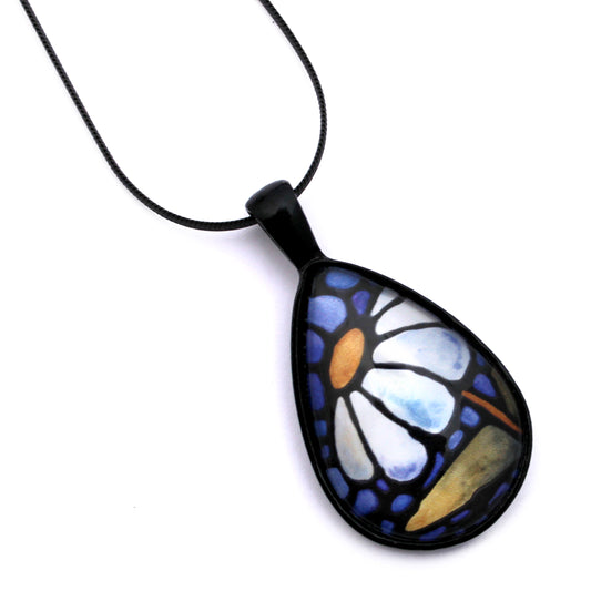 White Daisy Black Teardrop Necklace