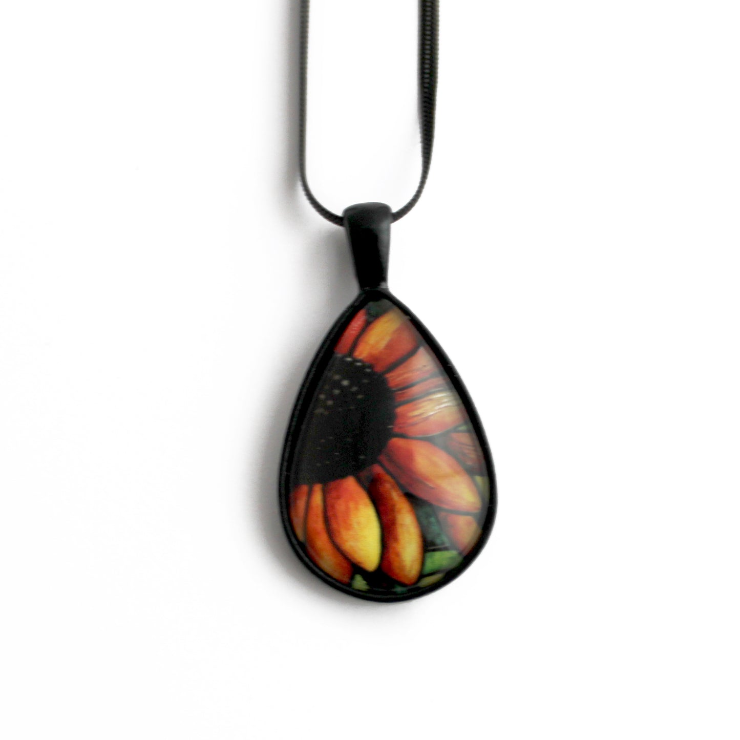 Red Sunflower Black Teardrop Jewellery Set