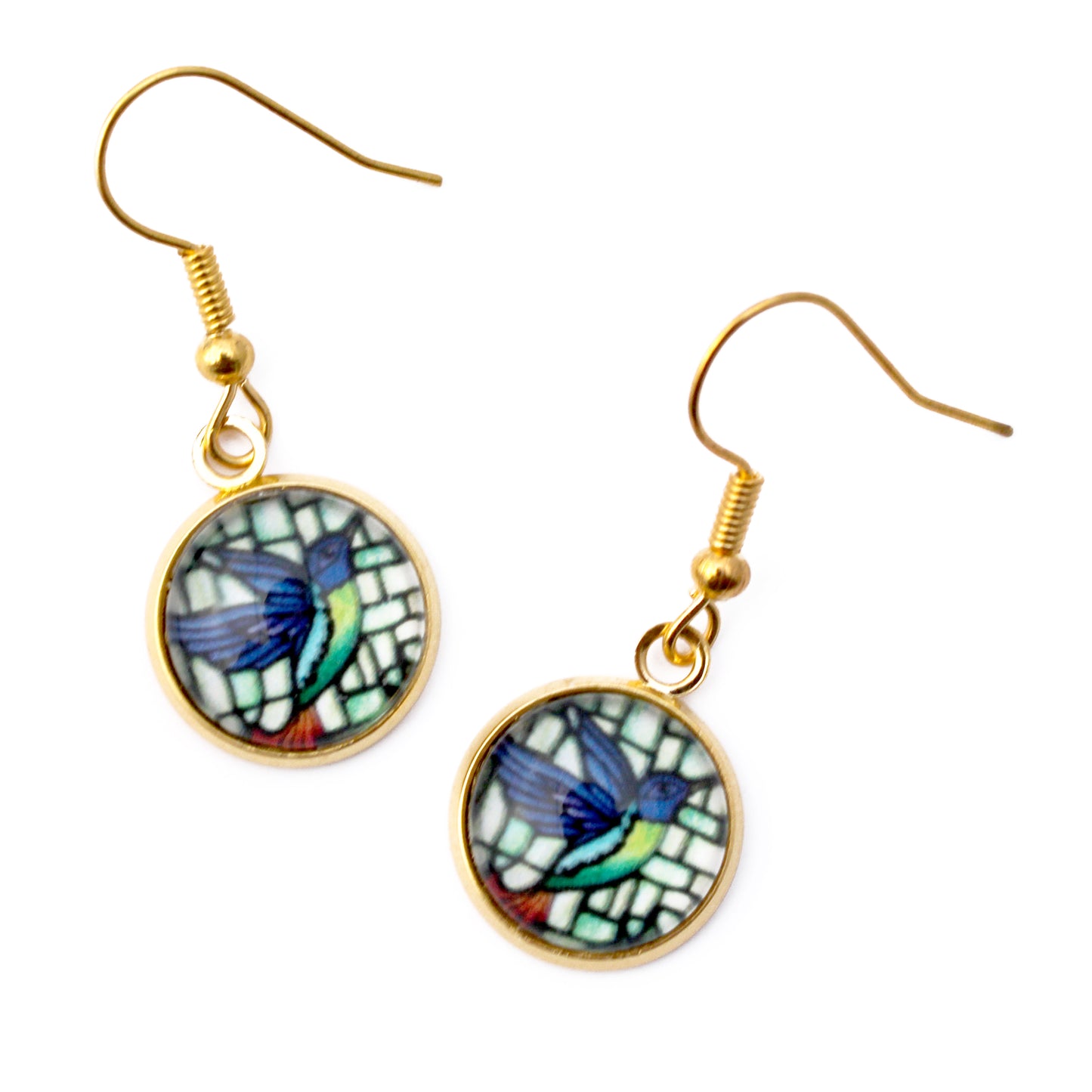 Hummingbird Gold Circle Earrings