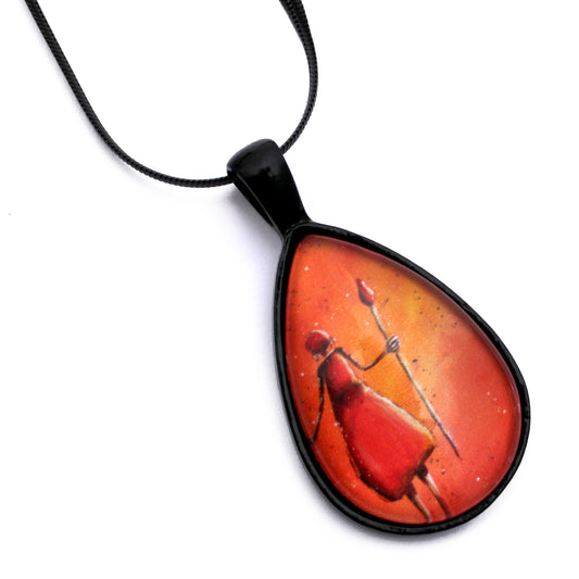 Female Warrior Black Teardrop Necklace