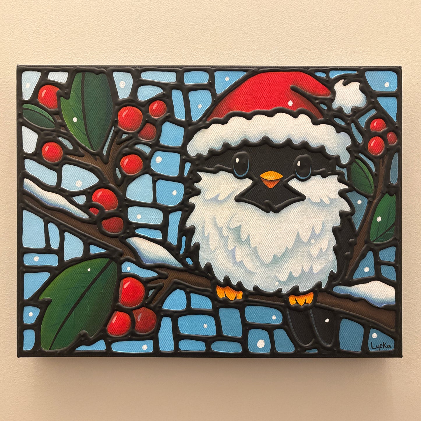 'Fluffy McFlufferton' Original Chickadee Painting 12 x 16 inch